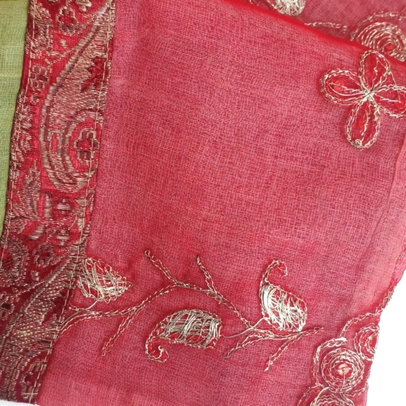 Antique Vintage Batik Sheer Pink Red Green Gold Sequins Embroidered Pillow Sham - Picture 5 of 13